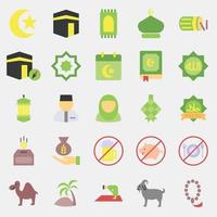 icono conjunto de islámico. islámico elementos de Ramadán, eid Alabama fitr, eid Alabama adha. íconos en plano estilo. bueno para huellas dactilares, carteles, logo, decoración, saludo tarjeta, etc. vector