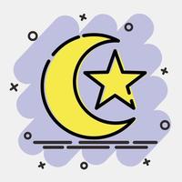 Icon moon and star. Islamic elements of Ramadhan, Eid Al Fitr, Eid Al Adha. Icons in comic style. Good for prints, posters, logo, decoration, greeting card, etc. vector