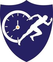 Time run vector logo template. This design use clock and forr symbol. Suitable for management.