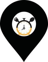 Eat time vector logo template. This logo with clock, spoon and fork symbol. Suitable for home, restaurant, cooking, healthy.
