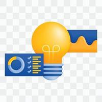 3d icon realistic render style of lights or bulb with checklists, diagrams, data charts software, metaphor of the idea of managing and processing data and graphs. Can be used for websites, apps, ads vector