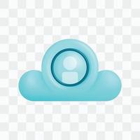 Vector icon with 3d render style of user profile in the cloud, a metaphor for cloud computing storing personal data and information. Can be used for ads, poster, startup mobile apps, banner, website