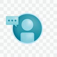 Vector icon with 3d render style of profile and chat bubble three dots metaphor of comments and feedback, 24 hour help and support assistant. Can be used for ads, poster, startup apps, banner, website