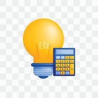 3d icon realistic render style of lamp or light bulb with calculator, metaphor for ideas and thoughts in tax calculations, corporate accounting or budget spending. Can be used for websites, apps, ads vector