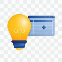 3d icon realistic render style of light bulb or light bulb with spreadsheet software, metaphor of ideas and thoughts in accounting work, company reports and research. Can be used for websites, apps vector