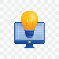 3d icon realistic render style of lights or bulb and computers that work on spreadsheet metaphors ideas and inspiration of accounting. Can be used for websites, apps, ads, poster, banner, brochures vector