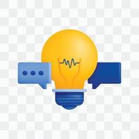 3d icon realistic render style of bulb or lamp in the middle of a chit chat or communication, metaphor of ideas to start communication and good networking dialogue. Can be used for websites, apps, ads vector