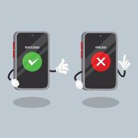 smartphone notification of success and failed illustration in flat vector design