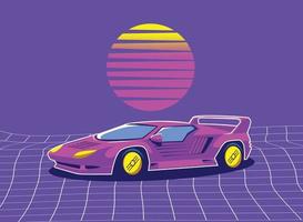 Retro 80s sci-fi futuristic style background with supercar. Vector retro futuristic synthwave