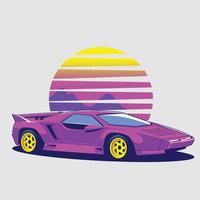 Retro 80s sci-fi futuristic style background with supercar. Vector retro futuristic synthwave