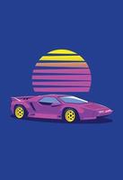 Retro 80s sci-fi futuristic style background with supercar. Vector retro futuristic synthwave