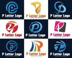 Letter P initial abstract gradient search logo design graphic elements. vector