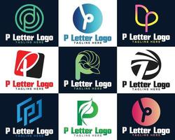 Letter P initial abstract gradient search logo design graphic elements. vector