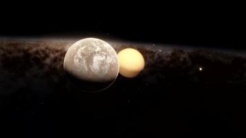 binaire extraterrestre planète système avec galaxie dans le arrière-plan, double planète, 4k video