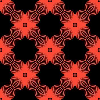 geometric red circle abstract rings cross shape texture seamless pattern on black background vector