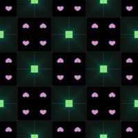 geometric square green light technology abstract line and pink heart love seamless pattern in black background vector
