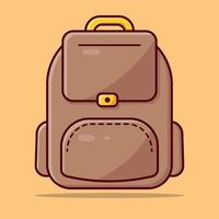 A brown backpack with a yellow background, school bag icon vector, bag vector, cartoon school bag vector