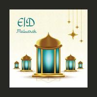 eid Mubarak saludo cuadrado bandera y social medios de comunicación enviar vector