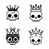 Adorable and whimsical Hand drawn collection set of cute kawaii skull heads with crowns, showcasing a playful fusion of dark and cute elements vector