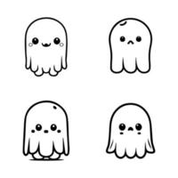 Whimsical and delightful collection of Hand drawn line art illustrations featuring cute Halloween ghosts, perfect for adding a spooky touch to any project vector