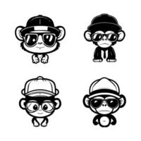 Get ready to go bananas over this cute kawaii monkey logo collection. Each illustration features a fun-loving monkey sporting stylish sunglasses for a touch of whimsy and charm vector