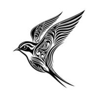 A beautiful Hand drawn illustration of a swallow bird in tribal tattoo style, perfect for body art or graphic design vector