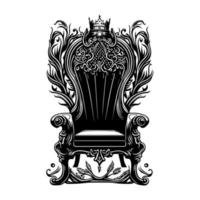 A majestic and intricate royal throne in black and white line art, Hand drawn with detail and precision, fit for a king or queen vector