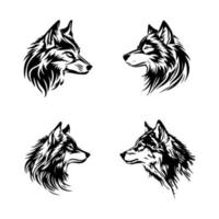 aullido a el Luna con nuestra enojado lobo logo silueta recopilación. mano dibujado con amar, estos ilustraciones son Por supuesto a añadir un toque de desenfreno y fuerza a tu proyecto vector