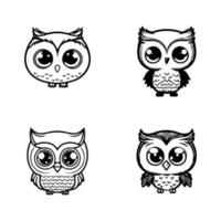 A collection of cute and charming Hand drawn illustrations of kawaii owls, perfect for adding a touch of whimsy to any project or design vector