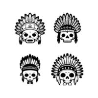 Add a touch of edgy cuteness to your project with our cute kawaii skull head logo wearing Indian chief accessories collection. Hand drawn with love, these illustrations vector