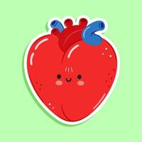 Cute funny sticker heart organ character. Vector hand drawn cartoon kawaii character illustration icon. Isolated on white background. Heart organ character concept