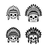 Add a touch of edgy cuteness to your project with our cute kawaii skull head logo wearing Indian chief accessories collection. Hand drawn with love, these illustrations vector