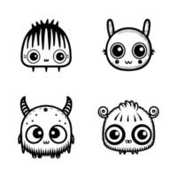 Adorable and quirky, this cute anime monster collection set features various playful creatures in detailed Hand drawn line art illustrations vector