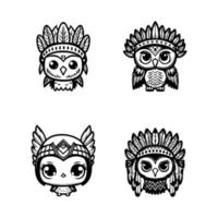 Hoot hoot. Our kawaii owl wearing Indian chief accessories collection is here. Hand drawn with love, these illustrations are sure to add a touch of whimsy to your project vector