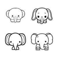 presentando un linda y kawaii elefante logo colección conjunto presentando mano dibujado línea Arte ilustraciones. Perfecto para un variedad de propósitos vector