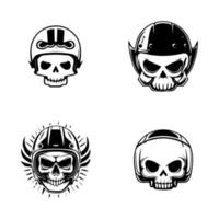 esta colección caracteristicas adorable kawaii calaveras vistiendo motorista cascos, Perfecto para un único y nervioso logo. mano dibujado con amor y detalle vector