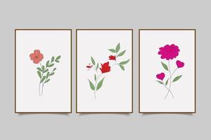 hand drawn flower and leaf wall art collection vector