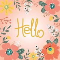 Hello spring. Hello summer. Fowers and leaves on pink background. vector