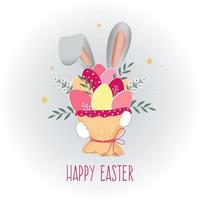 contento Pascua de Resurrección. ramo de flores de Pascua de Resurrección huevos, flores con Conejo orejas. vector