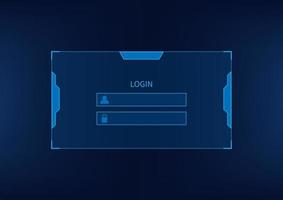Login form page on blue background. technology futuristic interface vector background