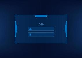 Login form page on blue background. technology futuristic interface vector background