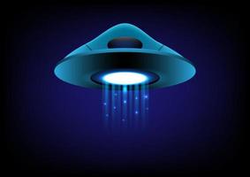 UFO spaceship flying with light beams vector background