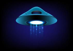 UFO spaceship flying with light beams vector background