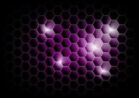 Purple bee honey shapes. Honeycomb beehive with hexagon grid cells on black background vector