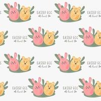 Easter pattern motive cute cartoon characters eggs chicken Happy Easter seamless pattern for gift wrapping paper, textile, cover, product packaging, advertising banner, greeting cards. vector