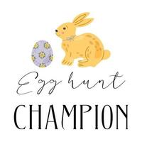 Easter illustration with cute vector chicken symbol. Easter character graphic. Design elements set with cute bunnies and eggs. Lettering Happy Easter, Eggs hunt, Happy Easter.