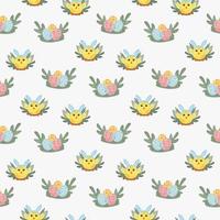 Funny yellow chickens with Bunny Hears in different poses seamless pattern textile wrapping design vector