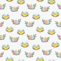 Funny yellow chickens with Bunny Hears in different poses seamless pattern textile wrapping design vector