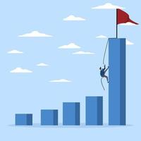 courage and growth concept, businessman climbing charts and graphs to the top of a high bar, Efforts to achieve targets or achieve success goals, ambition or determination to grow and achieve goals. vector