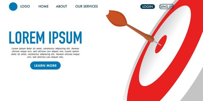 achievement focus concept. The red dart hits the center of the dartboard. Arrow on target. Business success, investment goal, opportunity challenge, goal strategy, landing page vector illustration.